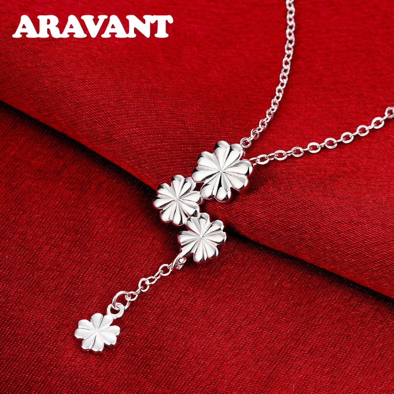 925 Silver Flowers Long Chain Necklace For Women