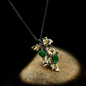 925 Silver Ruby Flower Pendant Necklace for Women