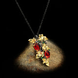 925 Silver Ruby Flower Pendant Necklace for Women