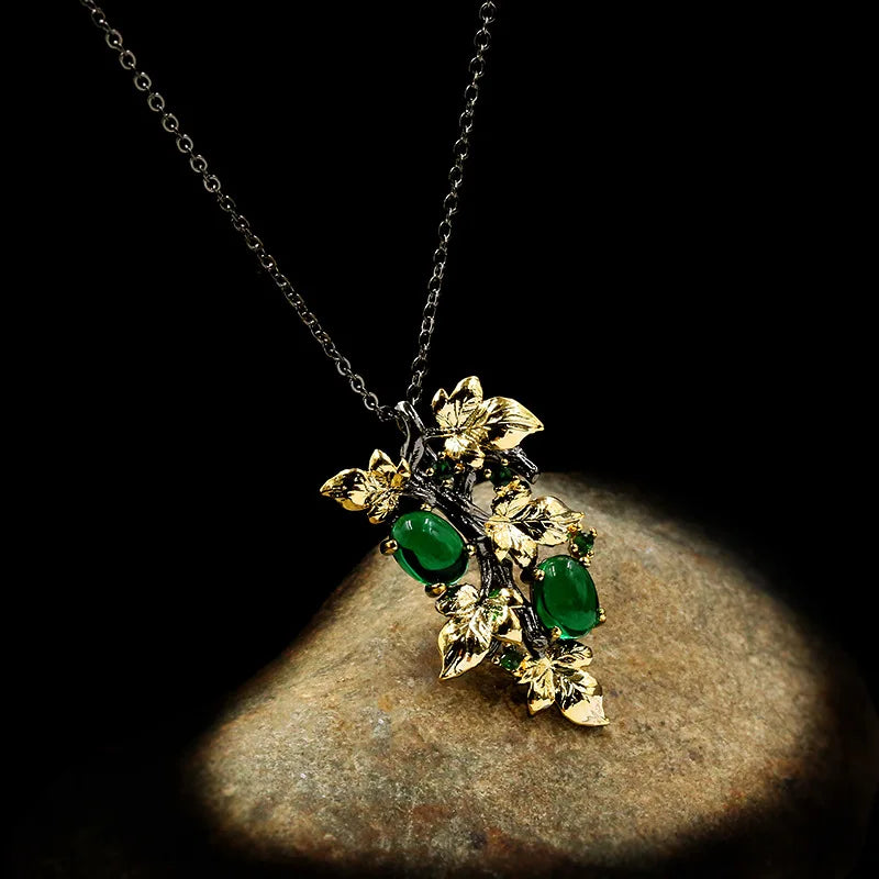 925 Silver Ruby Flower Pendant Necklace for Women