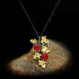 925 Silver Ruby Flower Pendant Necklace for Women
