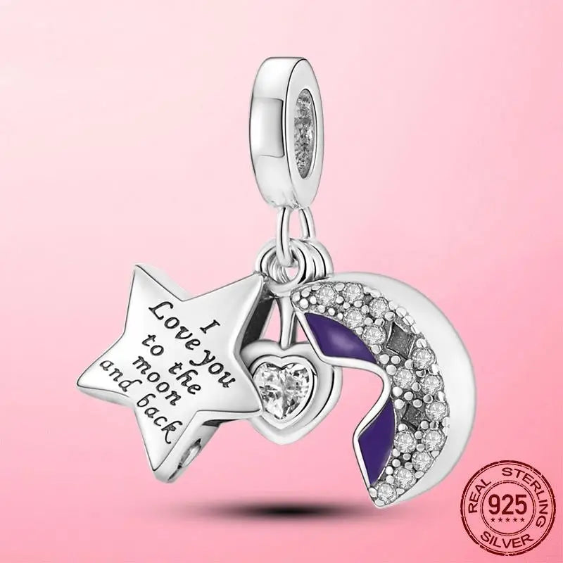 925 Silver Love to the Moon and Back Dangle Charm Pendant
