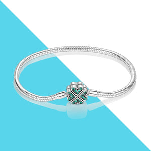 925 Silver Four Leaf Clover Clasp Snake Chain Bracelet for Charms Bead Diy