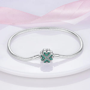 925 Silver Four Leaf Clover Clasp Snake Chain Bracelet for Charms Bead Diy