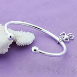 925 Silver Four Leaf Clover Open Cuff Bracelet Bangle For Women