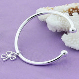925 Silver Four Leaf Clover Open Cuff Bracelet Bangle For Women
