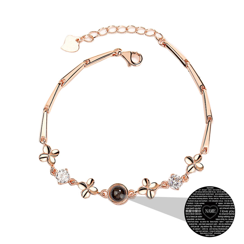 925 Silver Clover Projection Bracelet in 100 Languages