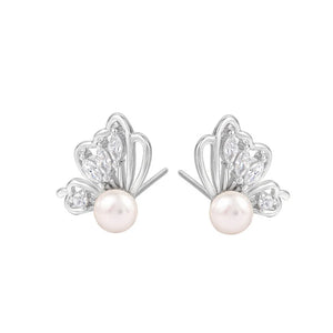 925 Silver Freshwater Pearl Earrings 5.5MM Butterfly Style Wedding Earrings