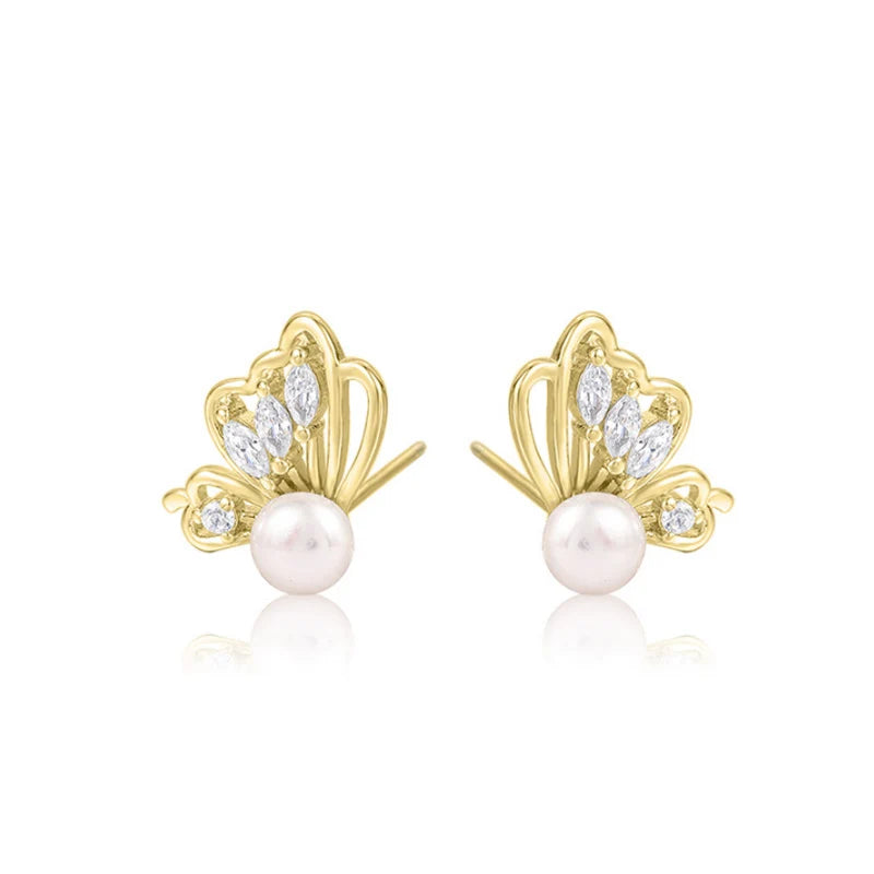 925 Silver Freshwater Pearl Earrings 5.5MM Butterfly Style Wedding Earrings