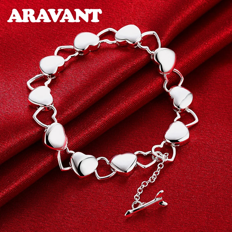 925 Silver Full Heart Chain Bracelets for Women