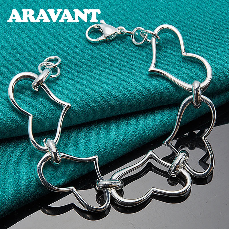 925 Silver Full Heart Charm Bracelet Wedding Jewelry