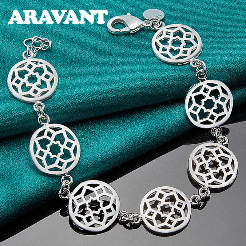 925 Silver Full Round Charm Bracelet Women Girls Jewelry