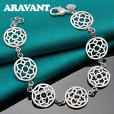 925 Silver Full Round Charm Bracelet Women Girls Jewelry