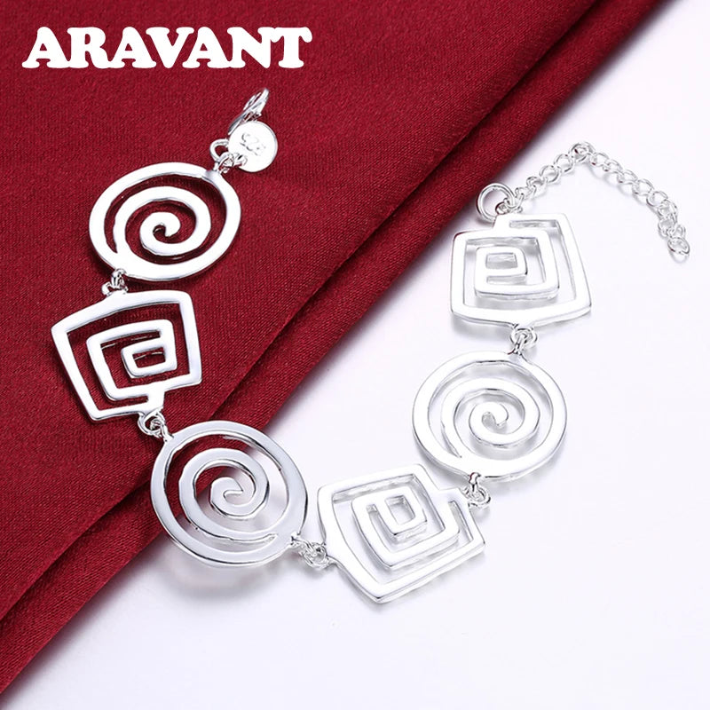 925 Silver Geometric Wave Thread Bracelet Chains For Women