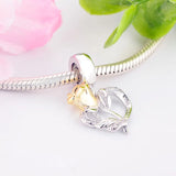 925 Silver Eternal Rose Flower Leaf Zirconia Bead Charm