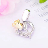 925 Silver Eternal Rose Flower Leaf Zirconia Bead Charm
