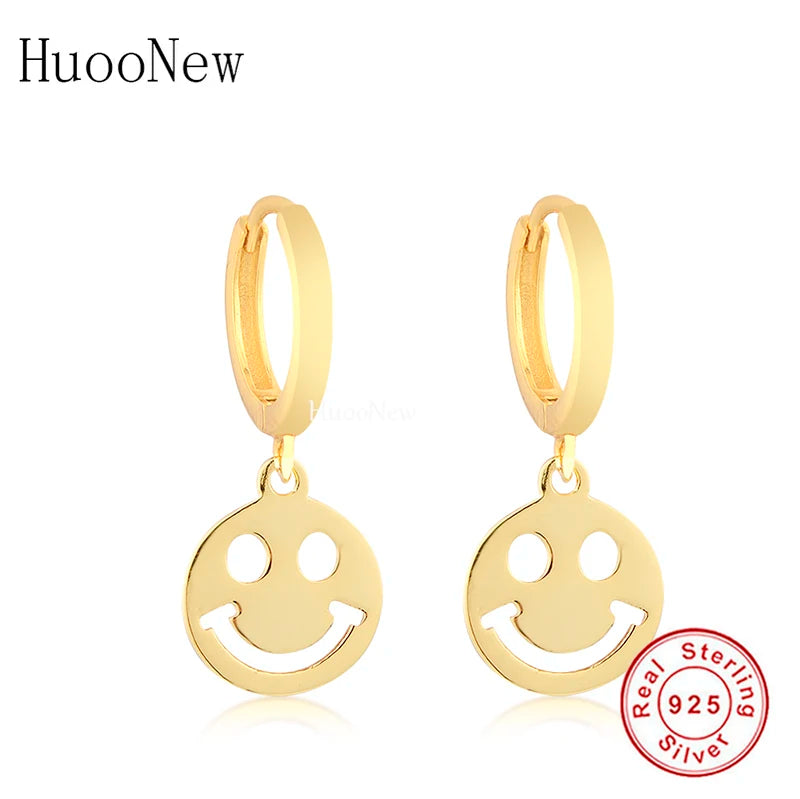 925 Silver Happy Smile Face Hoop Earring For Women