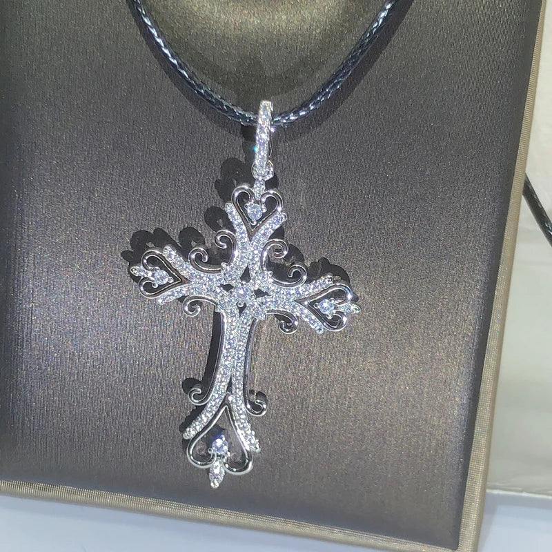925 Silver Gothic Cross Pendant Necklace for Women Men