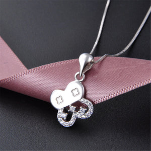 925 Silver Clover Necklace Zircon 12.8mm Four Leaf for Women Lucky