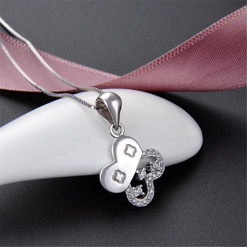 925 Silver Clover Necklace Zircon 12.8mm Four Leaf for Women Lucky