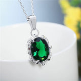 925 Silver Green CZ Oval Pendant Necklace for Women