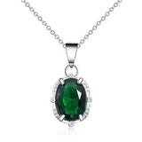 925 Silver Green CZ Oval Pendant Necklace for Women