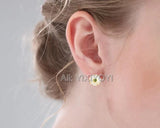 925 Silver Green Hetian Jade Beads Shell Stud Earrings Lucky Gift Jewelry