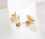 925 Silver Green Hetian Jade Beads Shell Stud Earrings Lucky Gift Jewelry