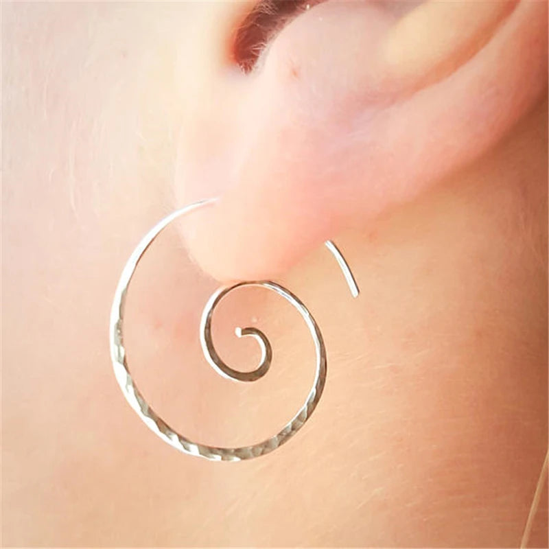 925 Silver Hammered Hoop Earrings Vintage Jewelry Brincos Boho Pendientes