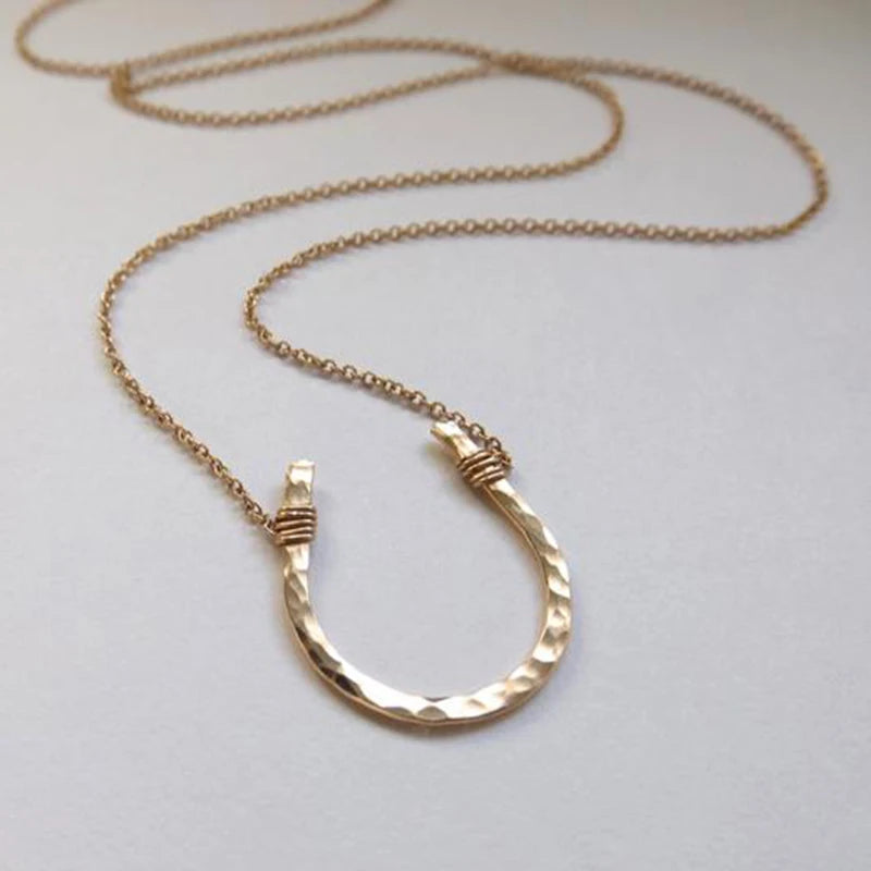 925 Silver Hammered Letter U Pendant Horseshoe Necklaces Filled Choker Kolye
