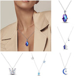 925 Silver Hamsa Hand Necklace Moon Charm Chain Zircon Jewelry