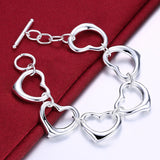 925 Silver Heart Bracelet Chain Wedding Jewelry Women