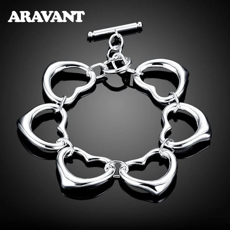 925 Silver Heart Bracelet Chain Wedding Jewelry Women