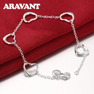 925 Silver Heart Bracelet Chains for Women