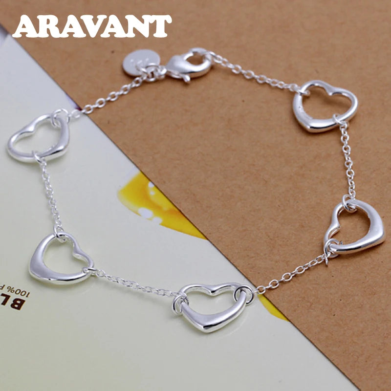 925 Silver Heart Bracelet Chains for Women