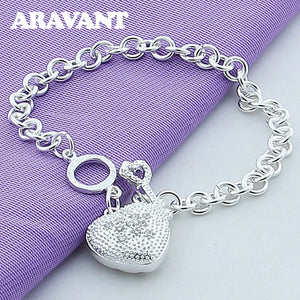 925 Silver Heart Bracelets Chains For Women Wedding Jewelry