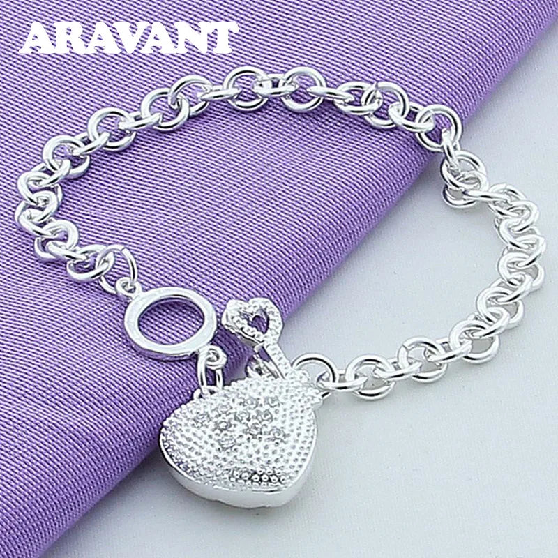 925 Silver Heart Bracelets Chains For Women Wedding Jewelry