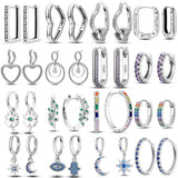 925 Silver Heart CZ Geometric Hoop Earrings For Women