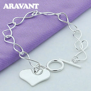 925 Silver Heart Chain Bracelet Women's Jewelry