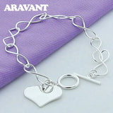 925 Silver Heart Chain Bracelet Women's Jewelry