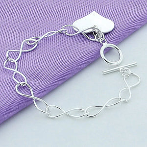 925 Silver Heart Chain Bracelet Women's Jewelry