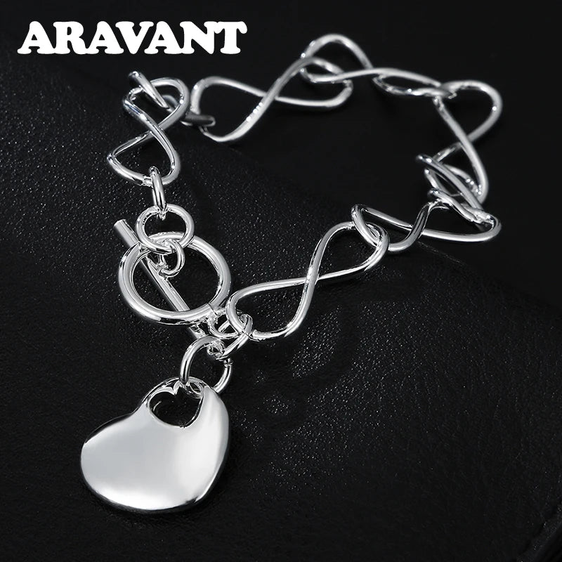 925 Silver Heart Charm Bracelet Wedding Jewelry