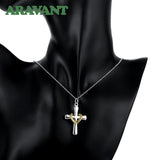 925 Silver Heart Cross Pendant Necklace Women Men Jewelry
