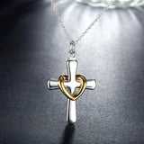 925 Silver Heart Cross Pendant Necklace Women Men Jewelry