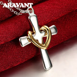 925 Silver Heart Cross Pendant Necklace Women Men Jewelry