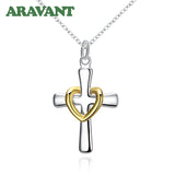 925 Silver Heart Cross Pendant Necklace Women Men Jewelry