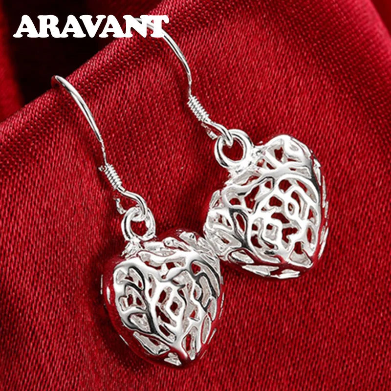 925 Silver Heart Drop Earrings For Women Party Jewelry Gift