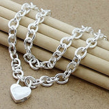 925 Silver Heart Lock Necklaces Chains Women Pendant Necklace