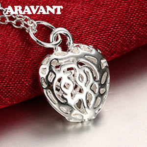 925 Silver Heart Pendant Necklace Chain For Women
