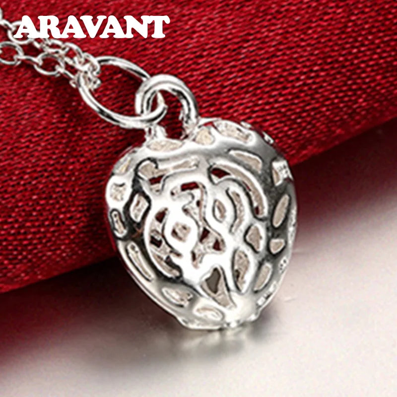 925 Silver Heart Pendant Necklace Chain For Women